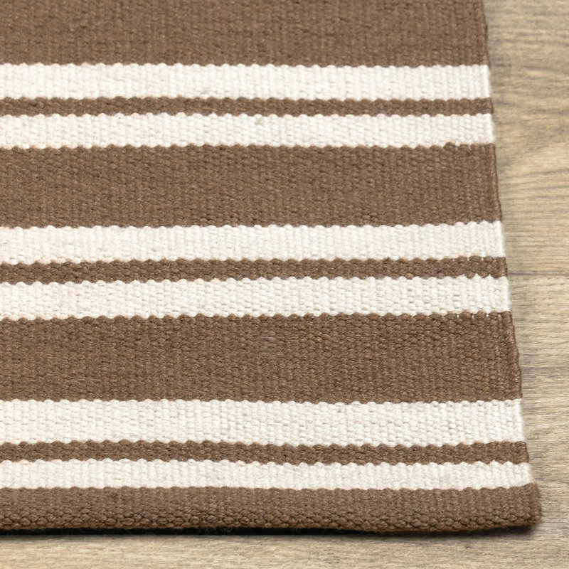 Palma 2x3 Hand Woven Performance Stripe Brown Fabric Rug, Rectangle 8'6" x 12'