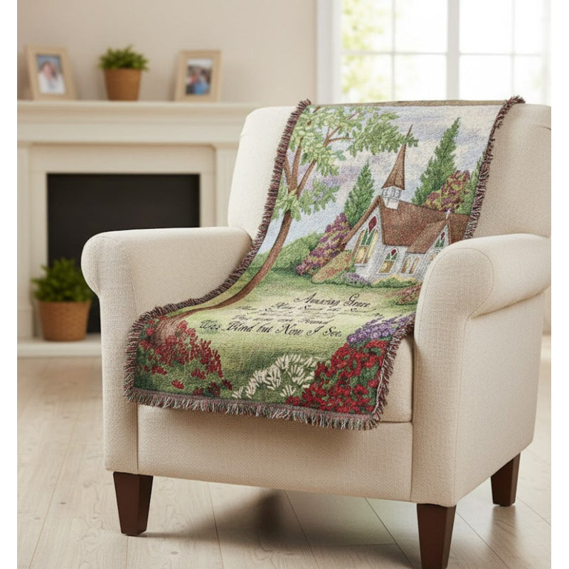 Manual Woodworkers & Weavers Amazing Grace Faith Design Cotton Religious Tapestry Throw 50 x 60 Inch