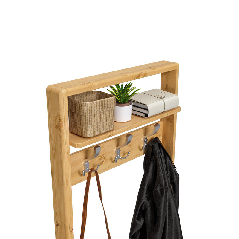 Solid Wood Wall 6 - Hook Wall Mounted Coat Rack, Natural Brown