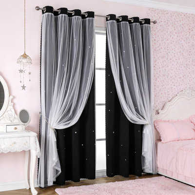 Rideaux occultants à double couche en dentelle à motif d'étoiles 2-en-1 avec rideaux isolants et isolants pour la chambre à coucher