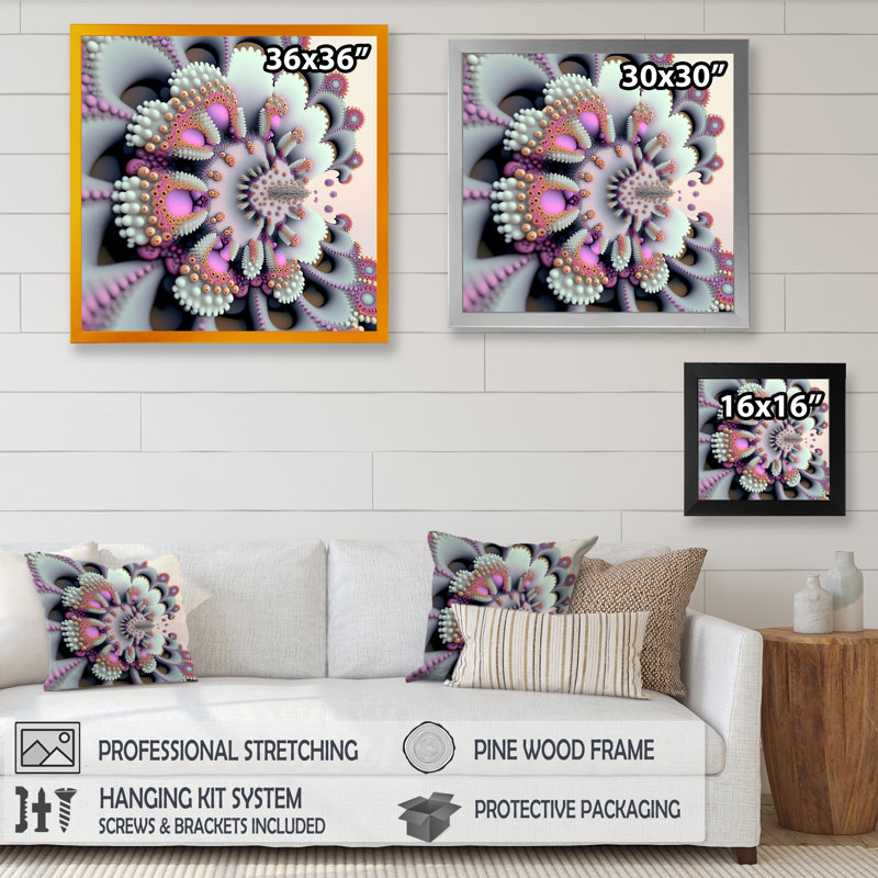 Pastel fractale simplicité IV - impression, Impression noire sur toile encadrée, H 16 po x l 16 po x P 1 po