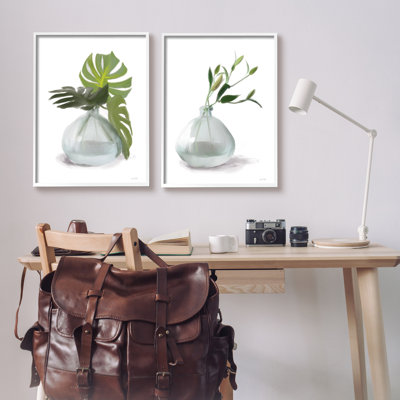 "Simple Monstera Plant Leaf Sprig" par Sally Swatland - ensemble de 2 impressions