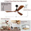 Ventilateur de plafond de 52 pouces avec lumière et télécommande, moteur à courant continu silencieux, lumière DEL à intensité variable, 3 pales en bois massif, ventilateur réversible à 6 vitesses, pour une utilisation intérieure à la maison-111884426-111884428-111884431