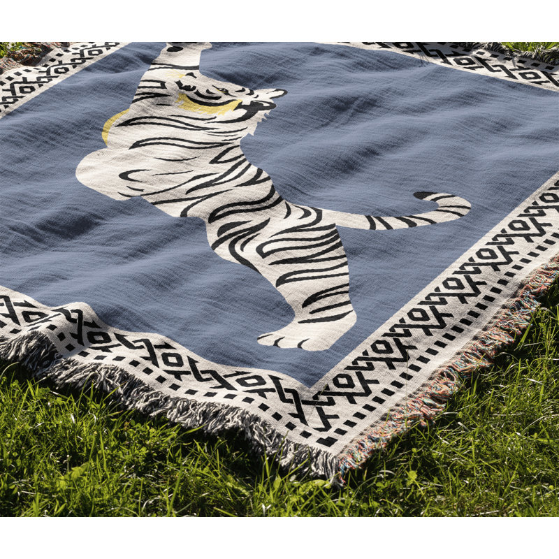 Jeté de lit Kat Tiger, Bleu clair / blanc cassé, L 70 po x l 50 po