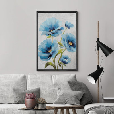 Flower Blossom " Pastel Watercolor Blue Daisy Flowers Nature Modern Art Botanical Floral "