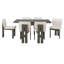 Table de salle à manger 7 pièces à base de tréteaux avec 6 chaises rembourrées-488346796-488346794