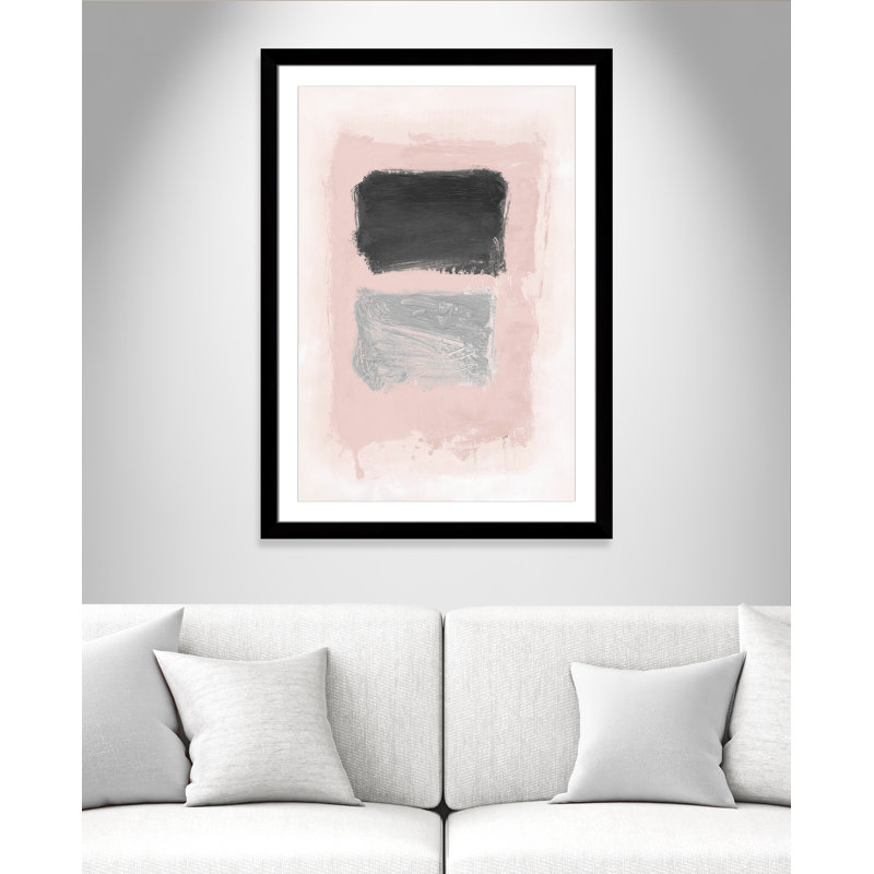 Vedaline Thomasin rose, noir et argent chatoyant I encadré sur papier par impression, Cadre carré noir avec passe-partout