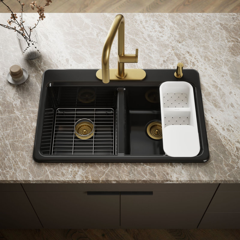 Riverby® 33" Top-Mount Double-Bowl Workstation Kitchen Sink, Black