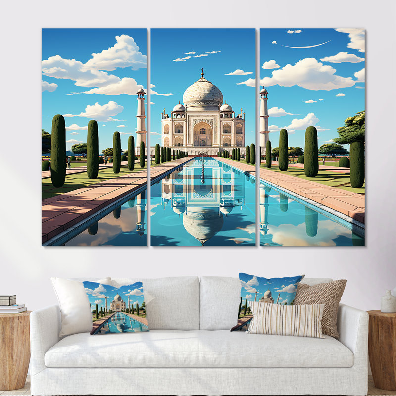 Art indien Taj Mahal Sunshine - art mural indien, Toile tendue, H 28 po x l 36 po x P 1 po