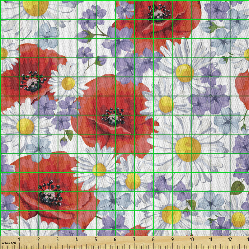 Dajonique Purple Flowers Poppy and Daisy Summer Nature Wildflowers Graphic Fabric