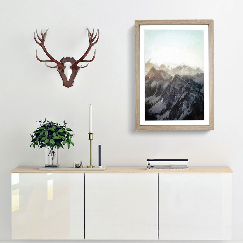 Mountain Range in Abstract - Picture Frame Graphic Art Print, 48cm H x 36cm W x 2cm D, Oak Framed
