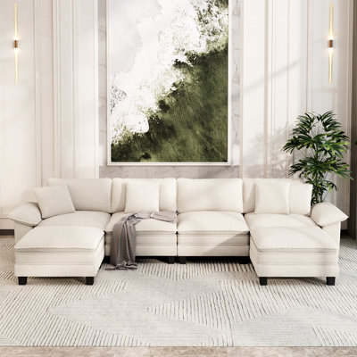 Canapé modulaire de 158 po, canapé surdimensionné en forme de U avec repose-pieds, canapé profond à 6 places avec coussin décoratif