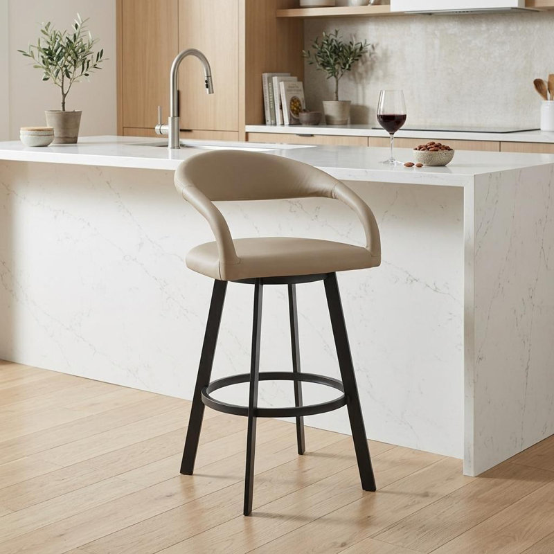 Tabouret de bar Gassville, Tabouret de comptoir (siège d'une hauteur de 26 p, Beige