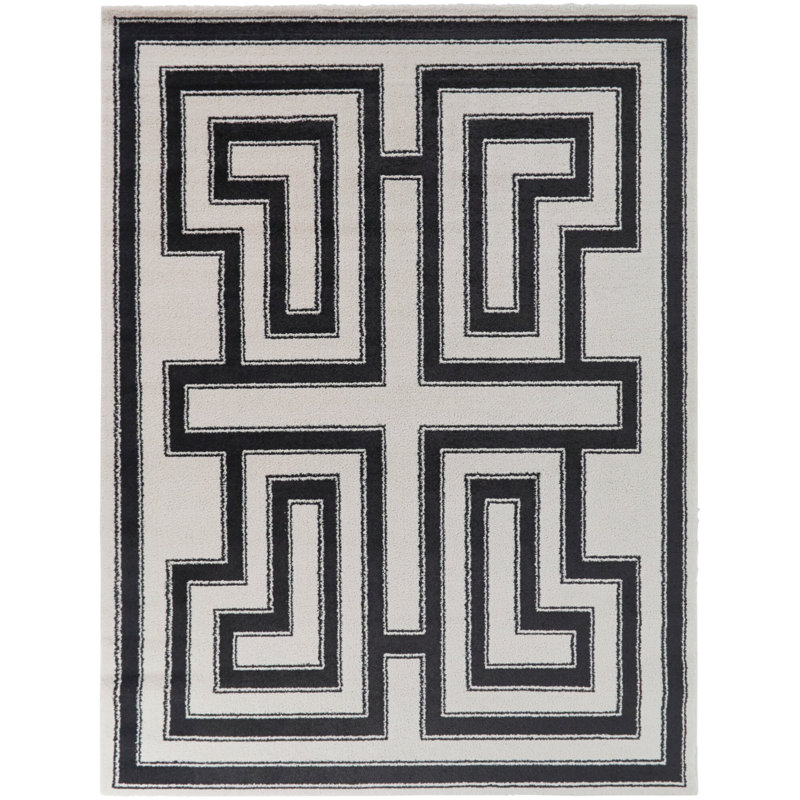 Segall Cream/Black Contemporary Geometric Area Rug, Cream/Black, 5'3" x 7'