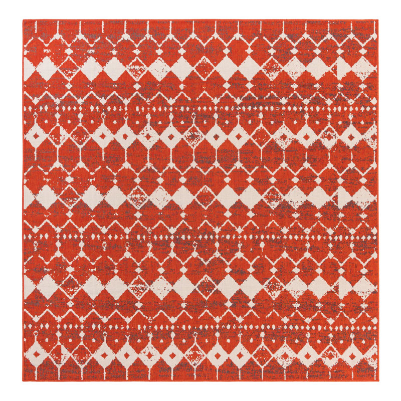 Tapis intérieur / extérieur en polypropylène tissé à la machine Enzor, Carré 7 pi 10 po