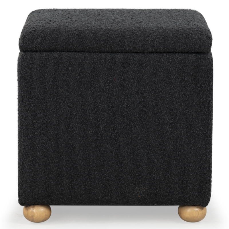 Becka Square Boucle Storage Ottoman, Black Boucle