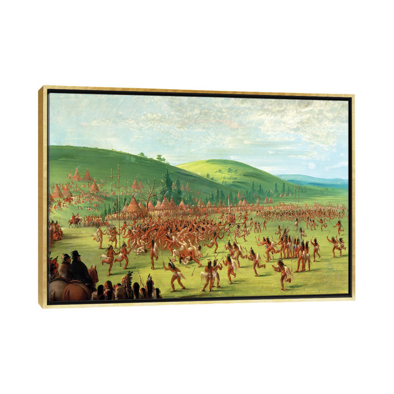 Jeu de balle indien - reproduction d'art murale - toile encadrée, H 18 po x l 26 po, Doré