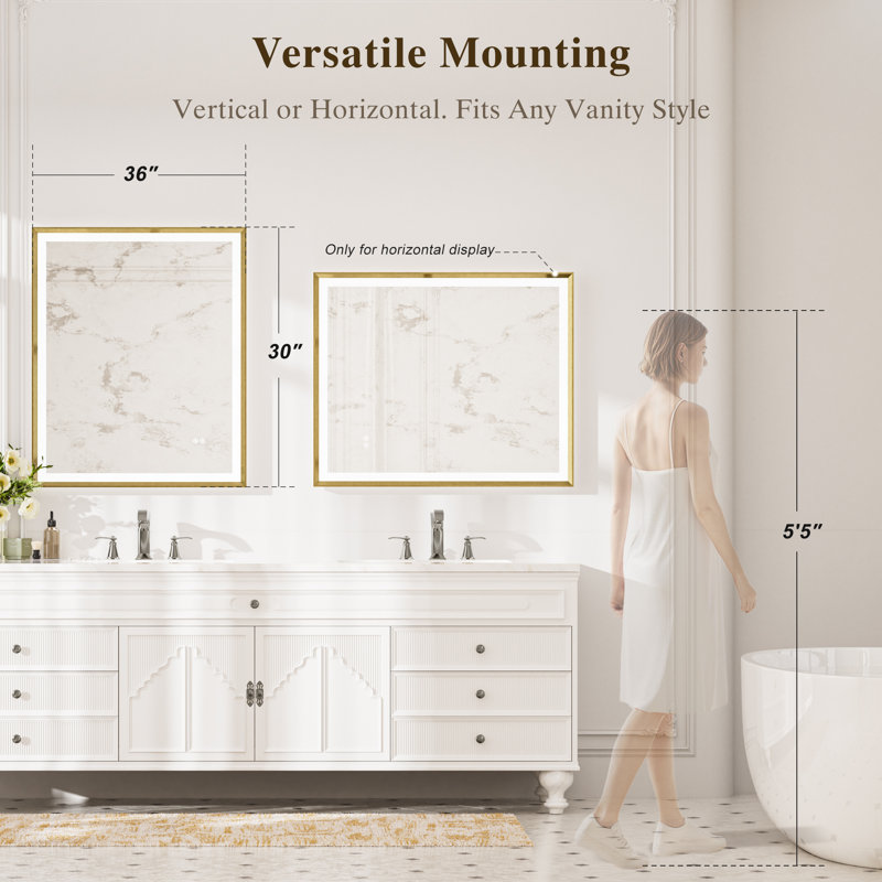 LED Bathroom Vanity Mirror, Anti-Fog Aluminum Frame Beveled Wall Mirror for Over Sink, Tempered Glass Backlit Mirror for Bathroom