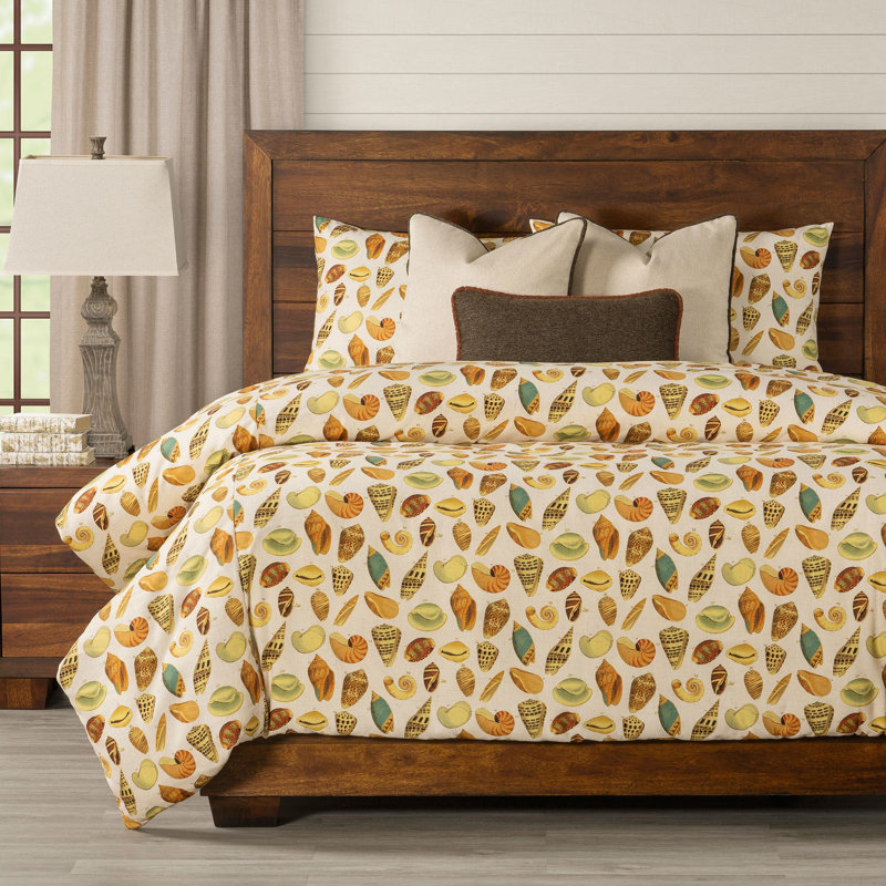 Seashell Print Duvet Cover & Insert Set, California King Duvet Cover + 2 Shams + 3 Pillows
