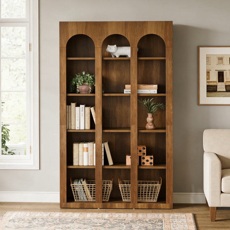 70.8" Wood Bookshelf, 5-Tier Rustic Bookcase Display Storage Shelving Unit