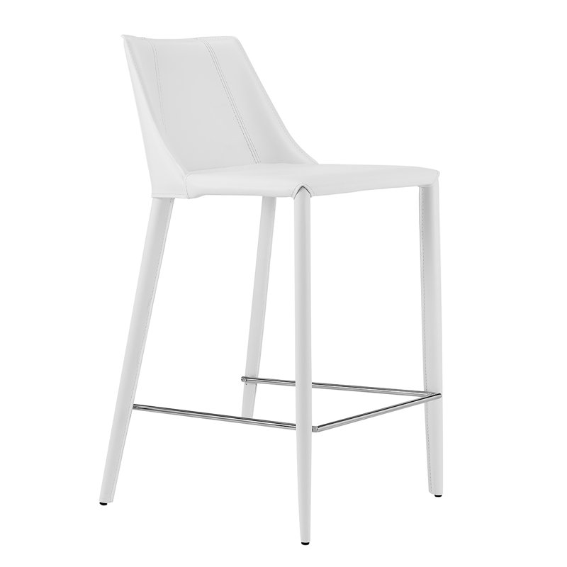 Carramar Upholstered Stool with Metal Frame, White Faux Leather, Counter Stool (26" Seat Height)