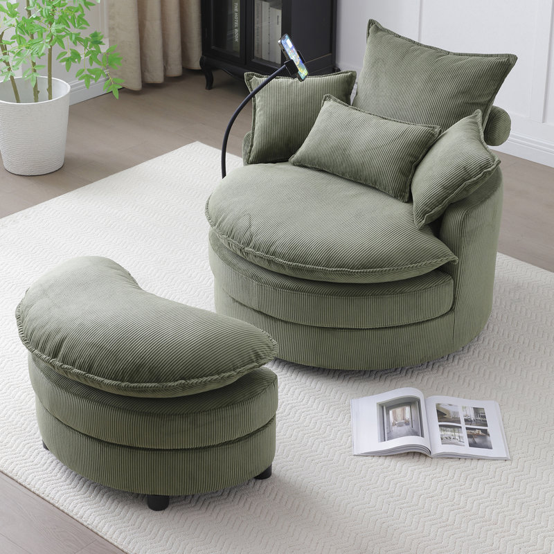 Fauteuil demi-tonneau pivotant avec repose-pieds Annerike, Tissu gris