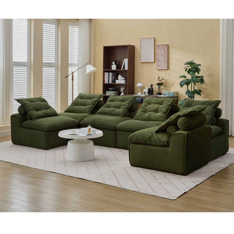Canapé modulaire Cory, Velours côtelé vert