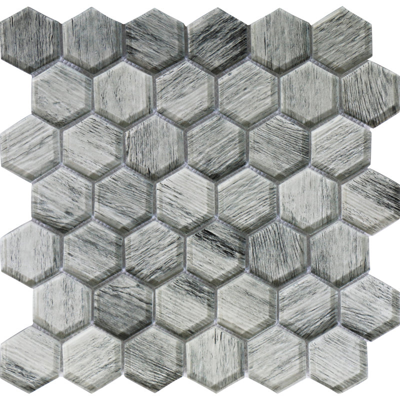 1.9" x 1.9" Glass Hexagon Mosaic Tile, Gray