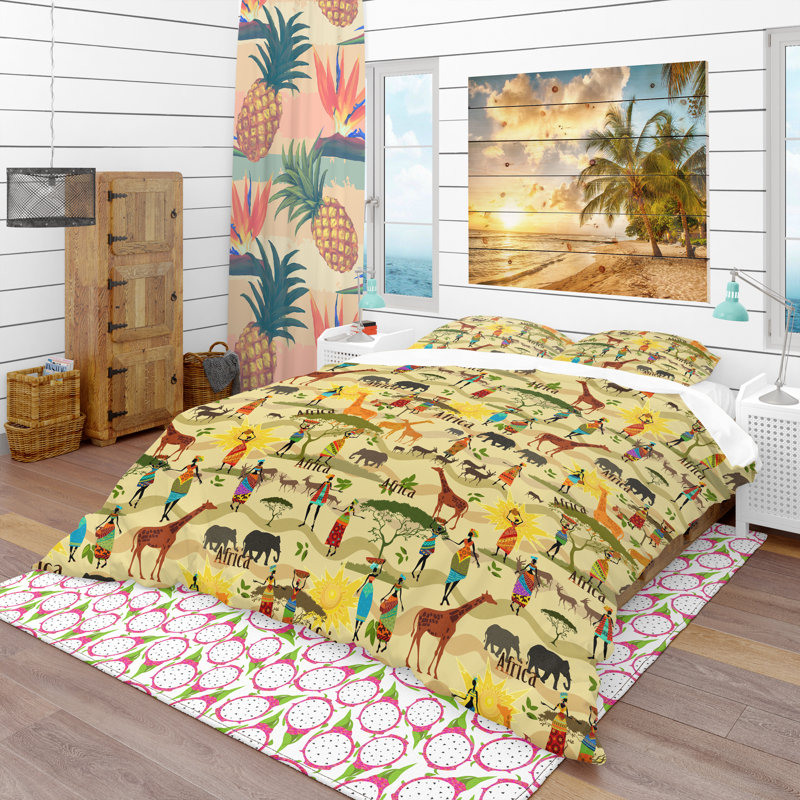 Ensemble de housse de couette tropical, Housse simple + 1 taie décorative