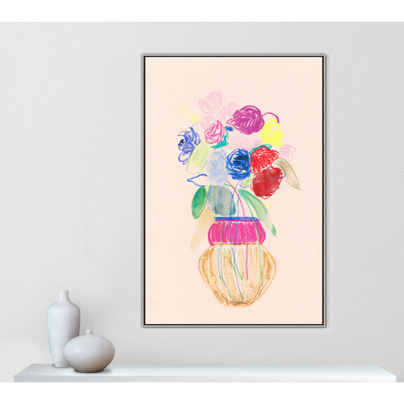«Simple Floral II» par Bea Dina, Pas de tapis, H 61,5 po x l 41,5 po x P 2 po, Toile argentée avec cadre flottant