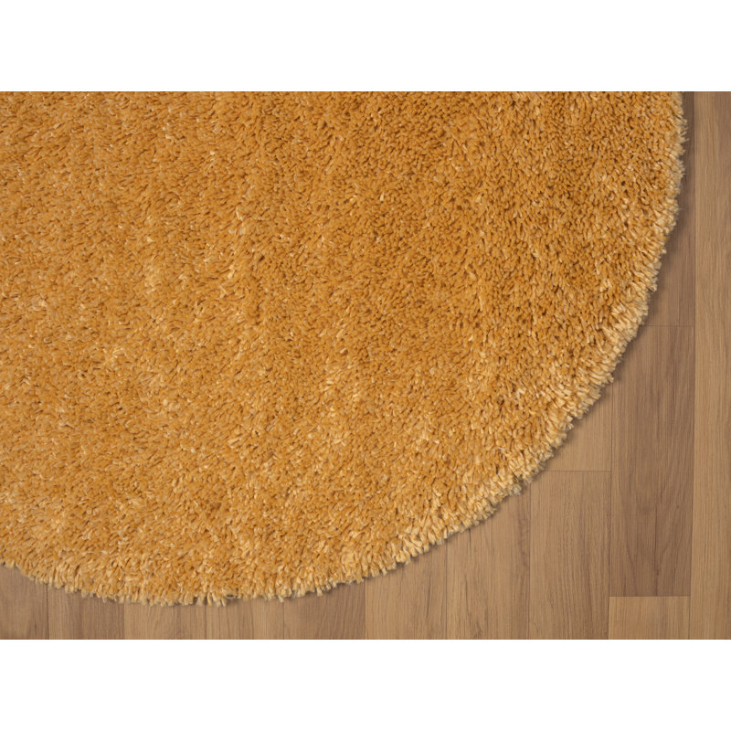 Shaggy Lush Golden Yellow Rug, Round 100cm
