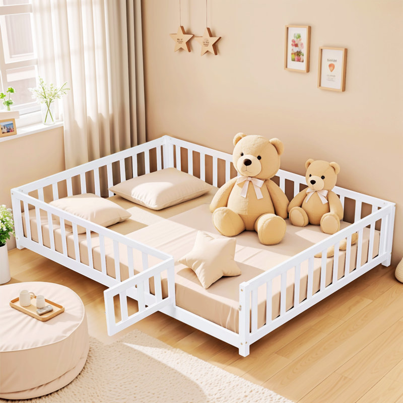 Khrystina Shilu Floor Platform Bed with Fence and Door for Kids, White