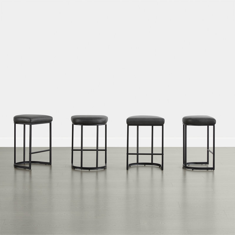 Upholstered Counter Stool with Metal Frame, Black
