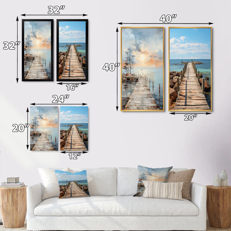 " Pier And Dock Rustic " 2 - Pieces, Gold Framed, 24" H x 20" W