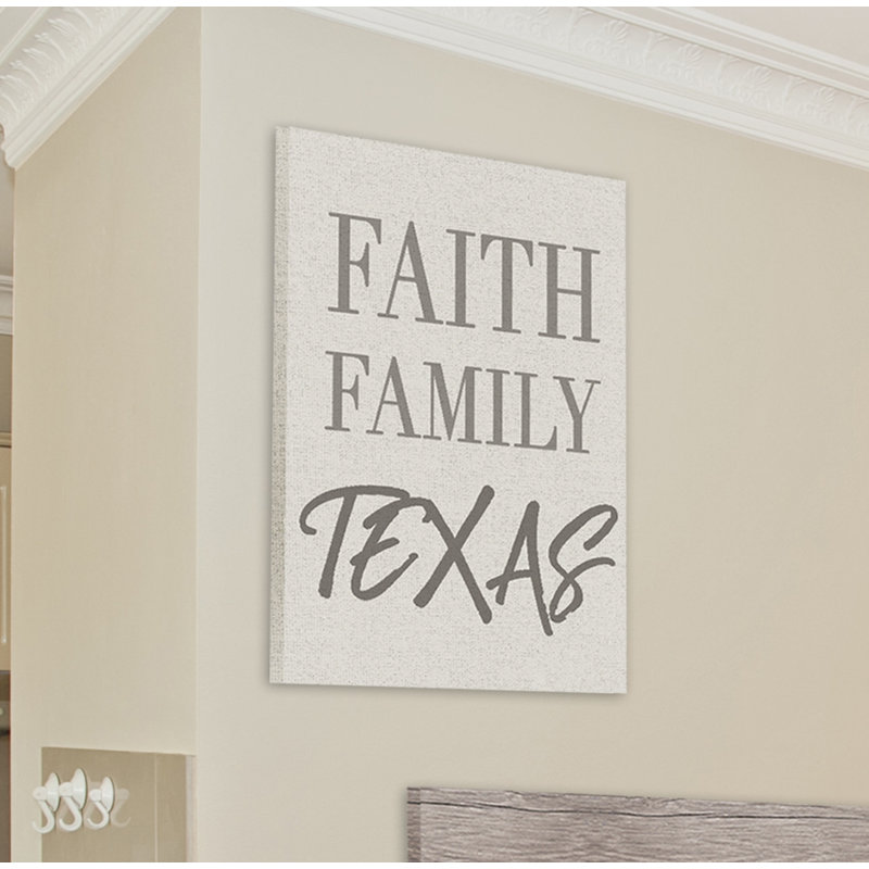 « foi family texas typography », art textuel, H 20 po x l 16 po, Toile tendue