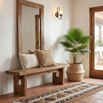 63" Solid Wood Bench, Farmhouse Entryway Bench