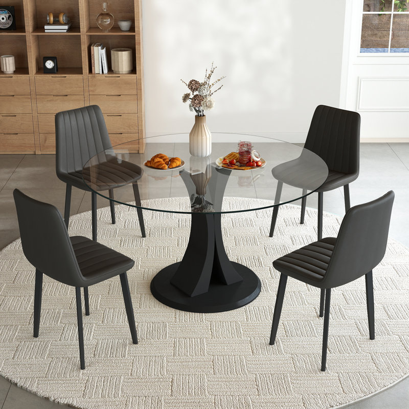 Ensemble de salle à manger moderne à piédestal en verre pour cuisine, salle à manger et appartement