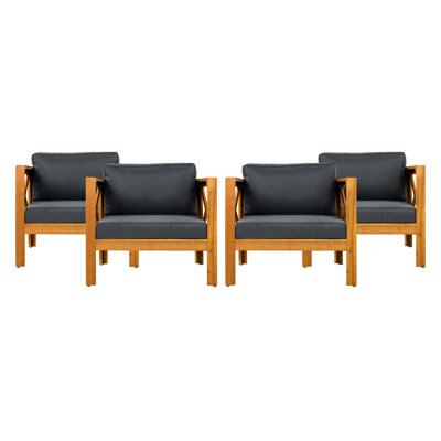 Fauteuil club d'extérieur en bois avec finition et coussins en tissu imperméable, taille compacte pour 4 espaces de jardin - Finition gris foncé, facile à assembler