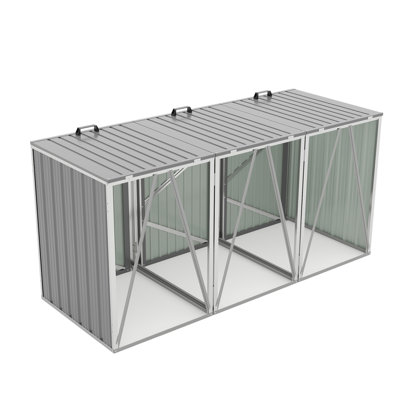 Garbage Bin Shed Stores 3 Trash Cans With Pneumatic Support Rod, With Lockable Doors & Waterproof Lid Chain, For Patio,Garden,Backyard,Grey