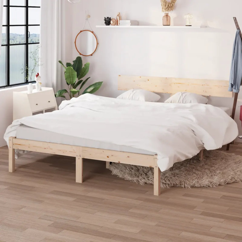 Bed Frame Solid Wood, natural, 150 x 200cm