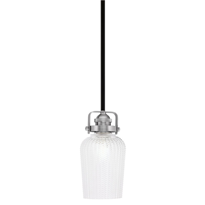 Easton Stem Hung Mini Pendant With 5", Matte Black/Brushed Nickel, Clear Textured Glass