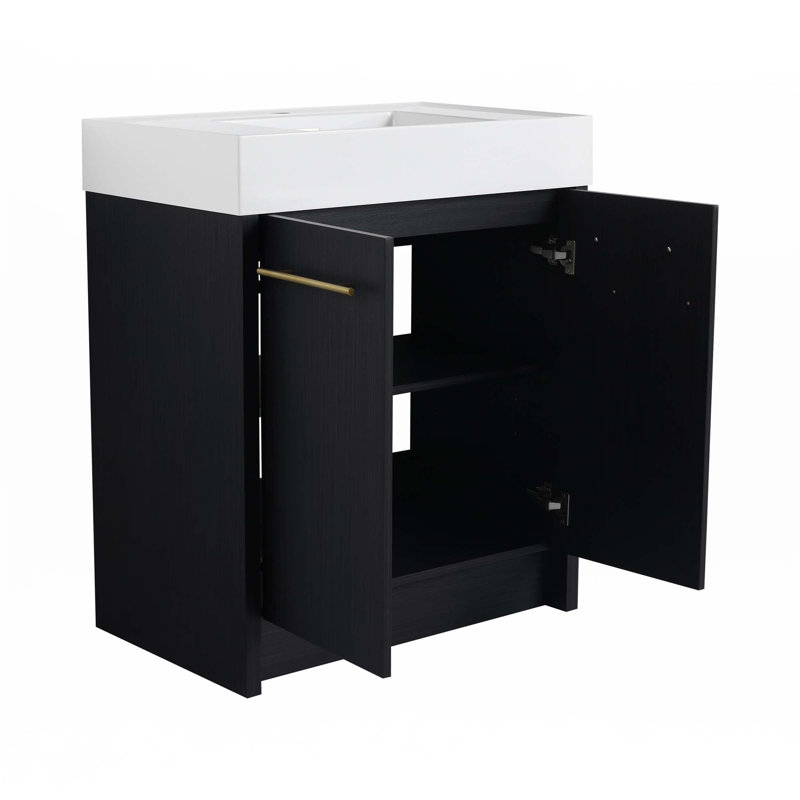 Meuble-lavabo autoportant avec lavabo en résine, 29.5"