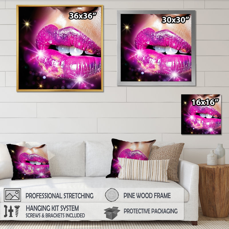 Rose Glam Sugar Kisses Radiant Lips, H 24 po x l 24 po x P 1 po, Cadre flottant blanc