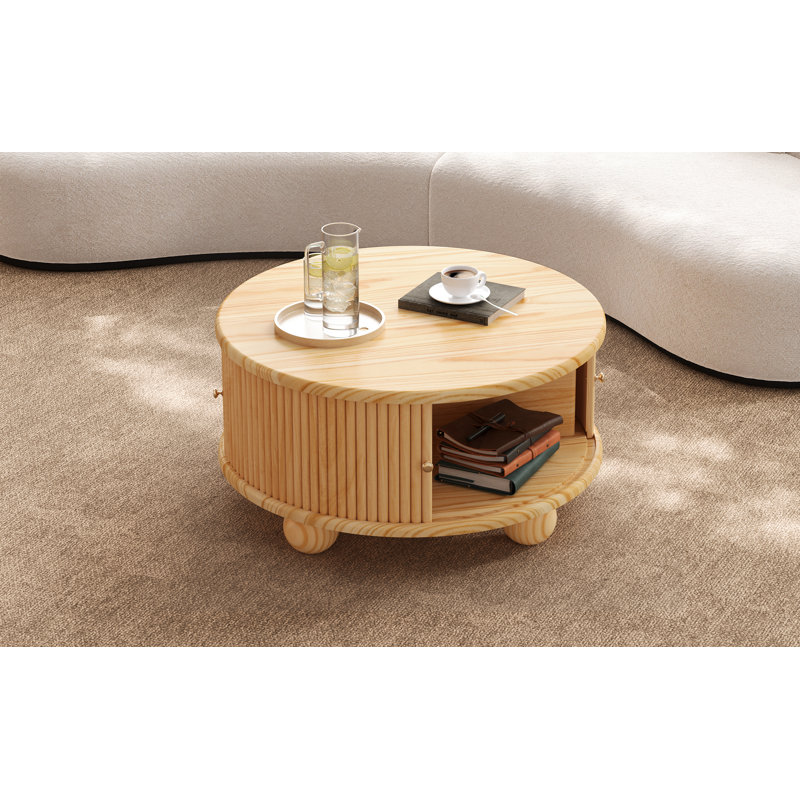 Table basse 31,8 "avec rangement cannelé en bois massif pour le salon