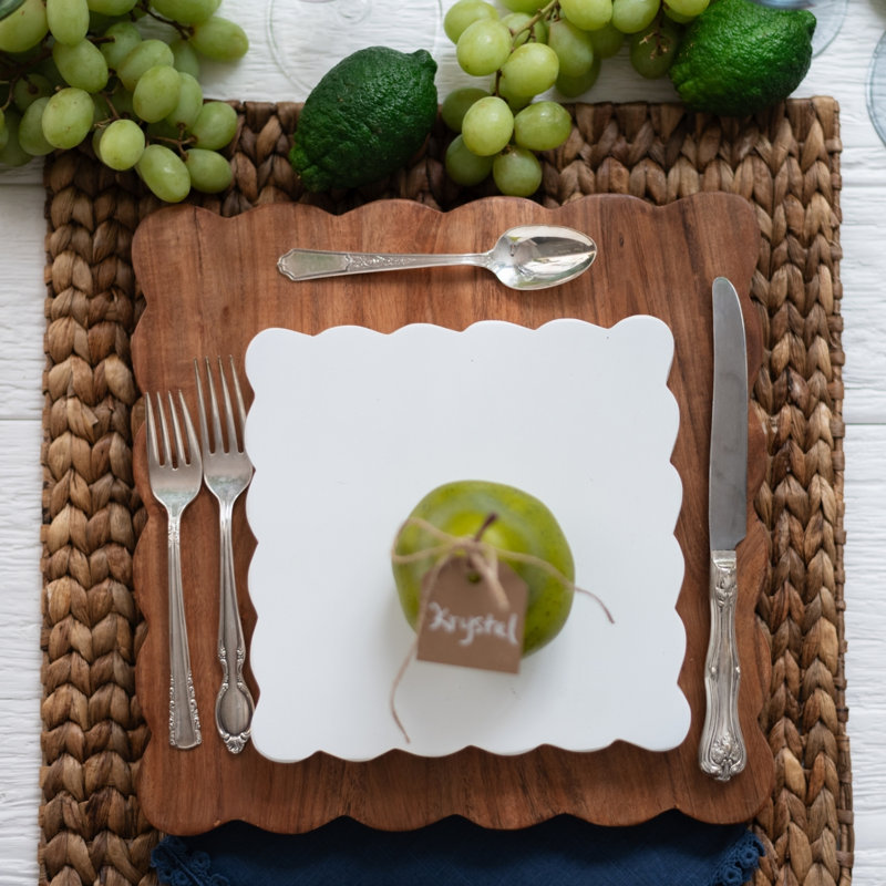 Plateau à fromage festonné pour apéritifs - Lot de 2 - Blanc/Naturel
