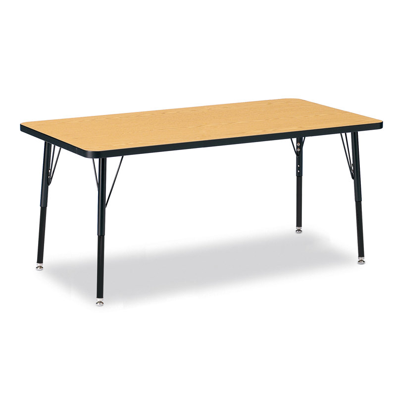 Oak and Black Adjustable Rectangle Activity Table with Steel Legs