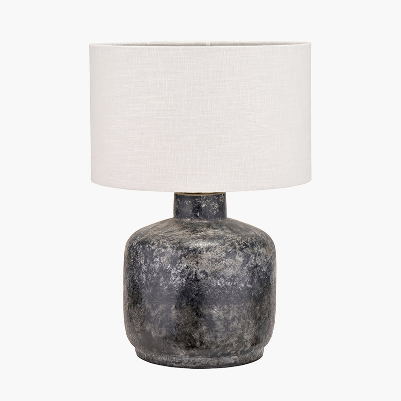 Ceramic Table Lamp, White, Linen, 15.35" H x 9.84" W x 9.84" D