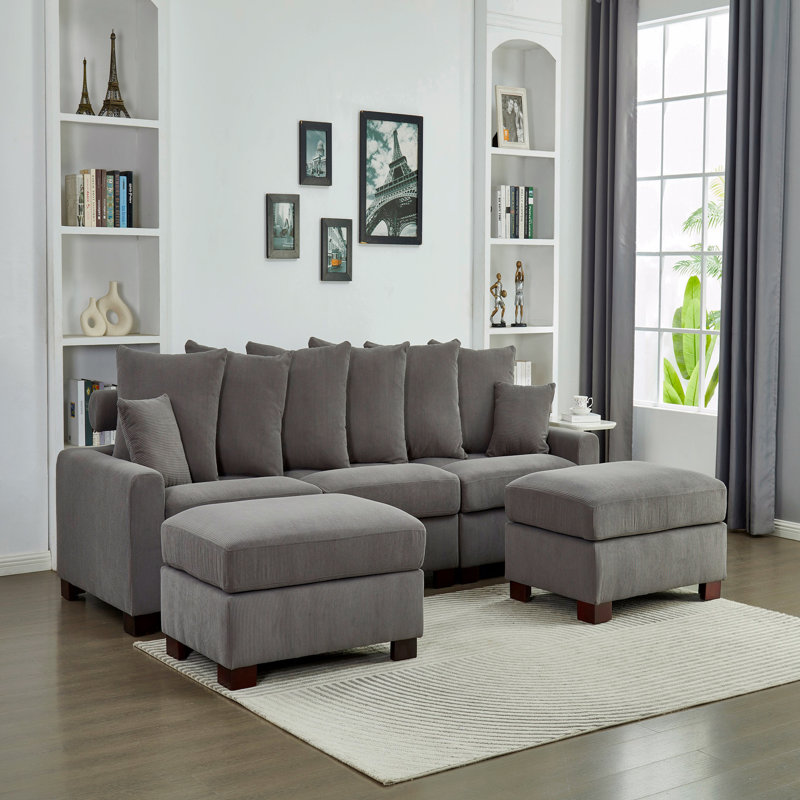 Modular Sectional Sofa,5 Seater Oversized Convertible L & U Shaped Couch, Corduroy Fabric, Gray Fabric