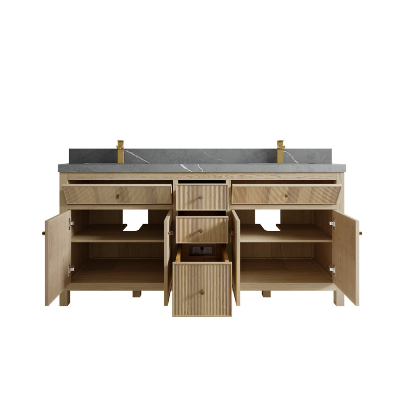 Ensemble de meuble-lavabo double 72 ", Gris Piatra