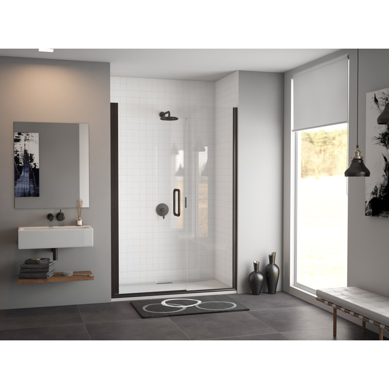 Illusion Series 58.25'' - W x 70'' H Hinged Door Frameless Shower Door with No, Matte Black